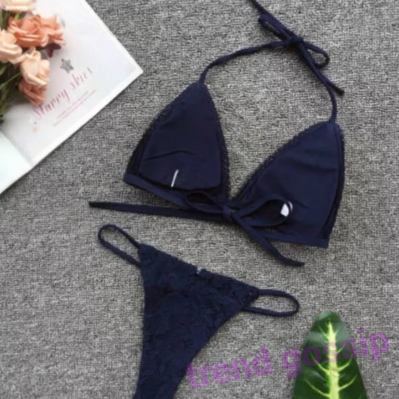 即納】総レースネイビーブラジリアンビキニ/水着/S.M.L/SS | trendgossip