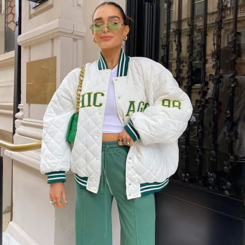 KITH BG スタジャン オリーブグリーン CHICAGOグリーンロゴホワイト