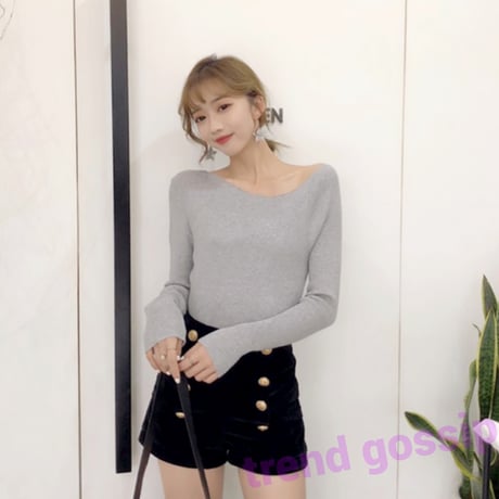 【即納】スラッシュネックリブニット/3色展開/ワンサイズ/2020SS/20aw-016