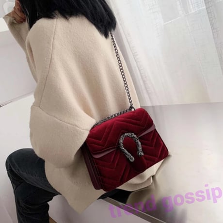 アンティーク調Uバックルベルベットチェーンバッグ/ベロア/鞄/4色展開/2019AW