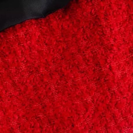 レッドツイードノーカラージャケット&ミニスカートセットスーツ/XS〜L/2021AW