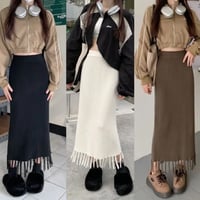 リブニットタッセルロングスカート/3色展開/ワンサイズ/2023AW