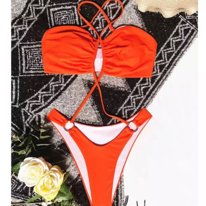 セクシークロスストラップ付きビキニ/水着/S.M.L/3色展開/2022SS