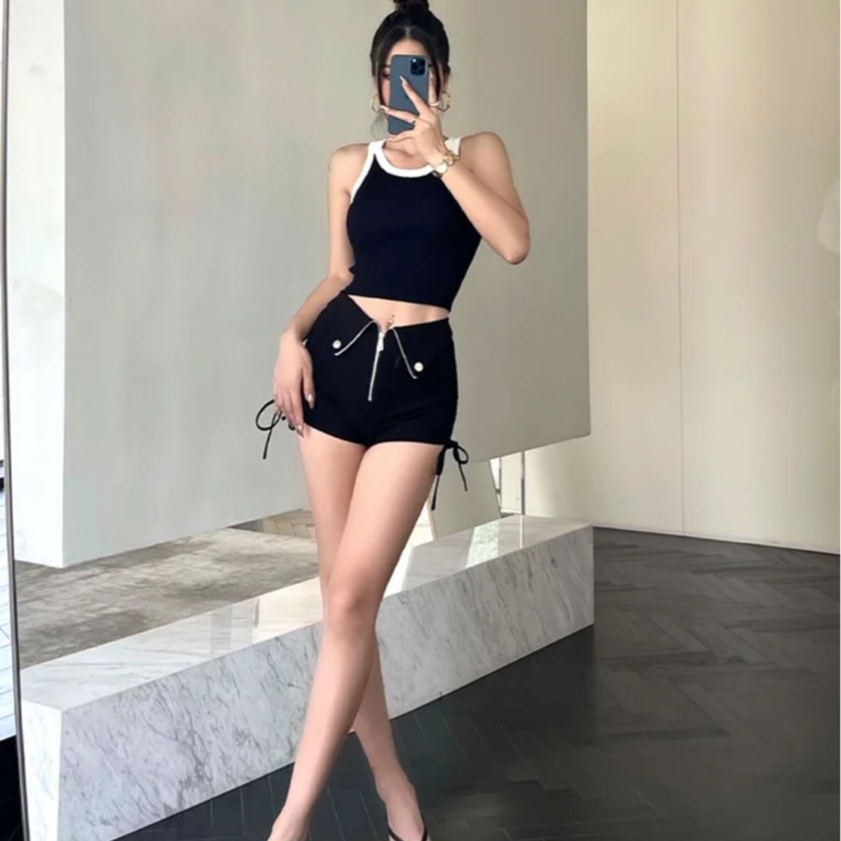 サイドレースアップ折り返しデザインショートパンツ/S〜XXL/2023SS