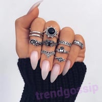 【送料無料】ブラックストーンアンティークリングセット/10piece/アクセサリー