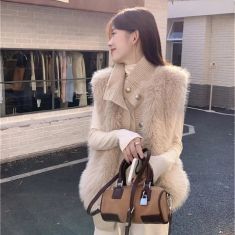 ハイネックニットファーベスト/2色展開/S.M.L/2023AW