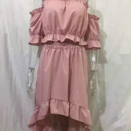 オフショルフリルバックロングスカートセットアップ/3色展開/S〜XL/2022SS