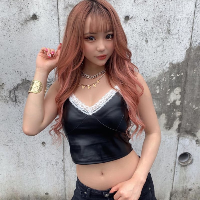 即納☆送料無料】ホワイトレースクロップドレザーキャミソール/S