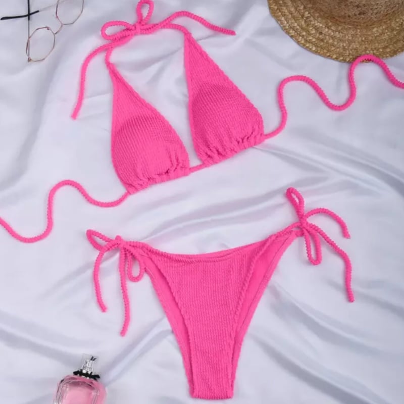 ワッフルニット素材クロス三角ビキニ 新作】ワッフルニット素材クロス三角ビキニ(258045)｜水着