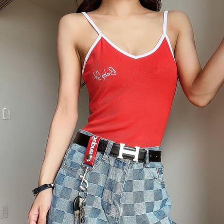 ブロックチェックワイドジーンズ/デニム/S～XL/2020SS