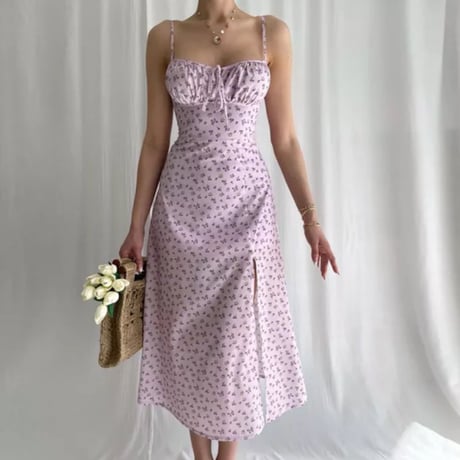 小花柄アンダースリムキャミスリットワンピース/4色展開/S.Ｍ.L/2022SS