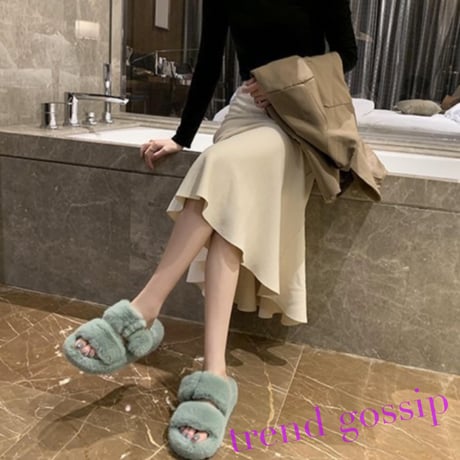 ダブルベルト厚底ファーサンダル/靴/4色展開/23～25cm/2020AW