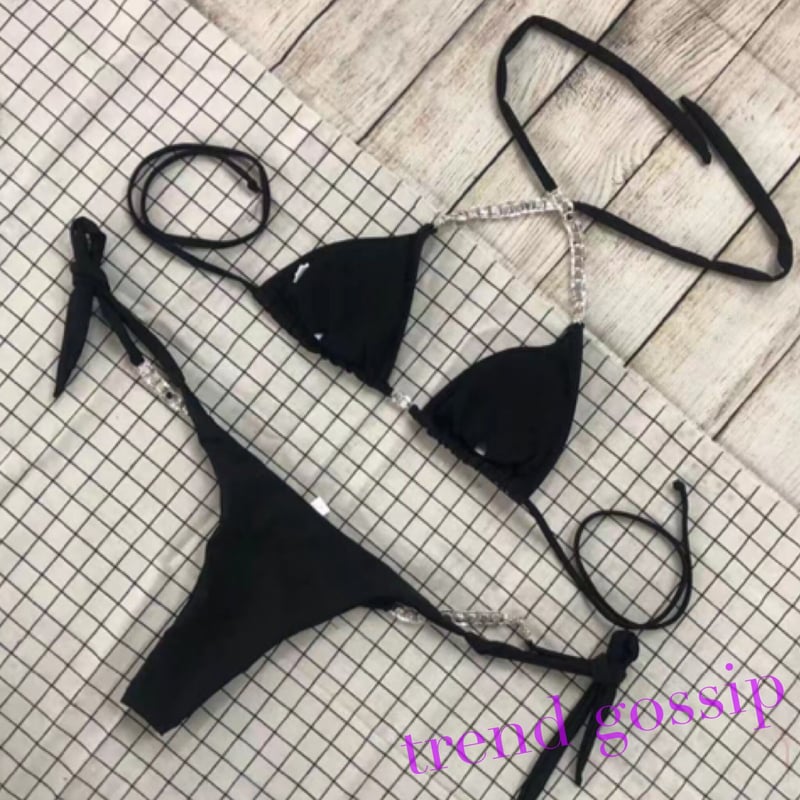 ラインストーンストラップ三角ビキニ/水着/4色展開/S〜XL/2021SS