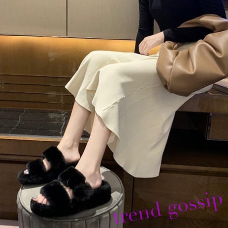 ダブルベルト厚底ファーサンダル/靴/4色展開/23～25cm/2020AW