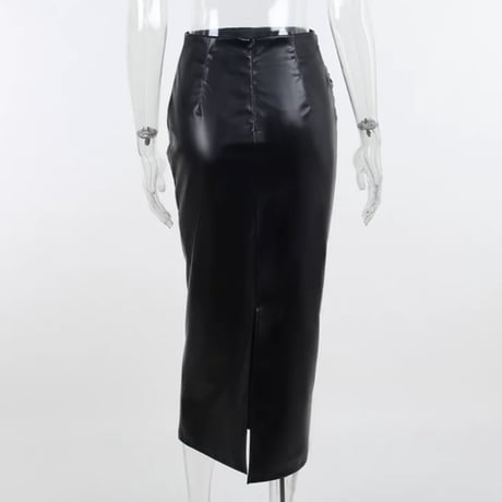 ギャザータイトレザーロングスカート/S.M.L/2021AW