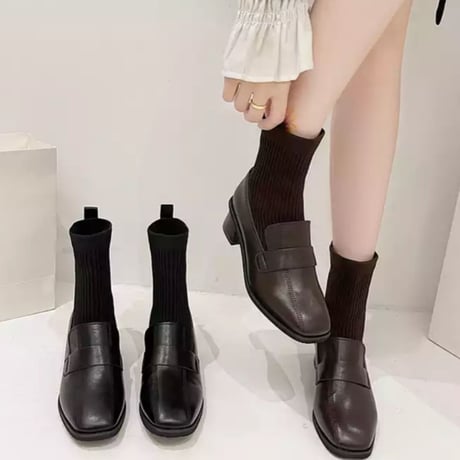 ソックス付きローファーブーツ/2色展開/22.5〜24.5cm/2022AW