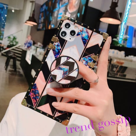 【送料無料】2タイプデザインリングホルダー付きBOX iPhoneケース/ボタニカル、ジオメトリック/iPhone6～iPhone11Promax
