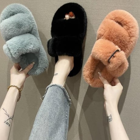 ダブルベルト厚底ファーサンダル/靴/4色展開/23～25cm/2020AW