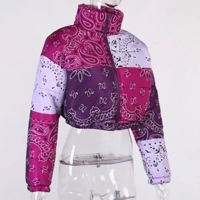 ペイズリー柄クロップド中綿ジャケット/4色展開/S.M.L/2021AW 