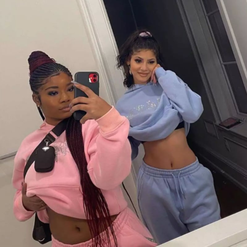 ラインストーンギャング文字スウェットセットアップ/S〜XL/4色展開