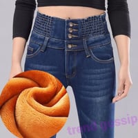 裏起毛ハイウエストギャザーストレッチスキニージーンズ/デニム/3色展開/大きいサイズあり