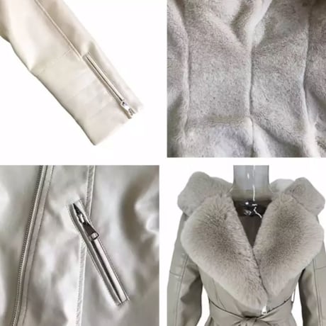 フェイクファーフード付きレザーライダースコート/3色展開/S.M.L/2021AW