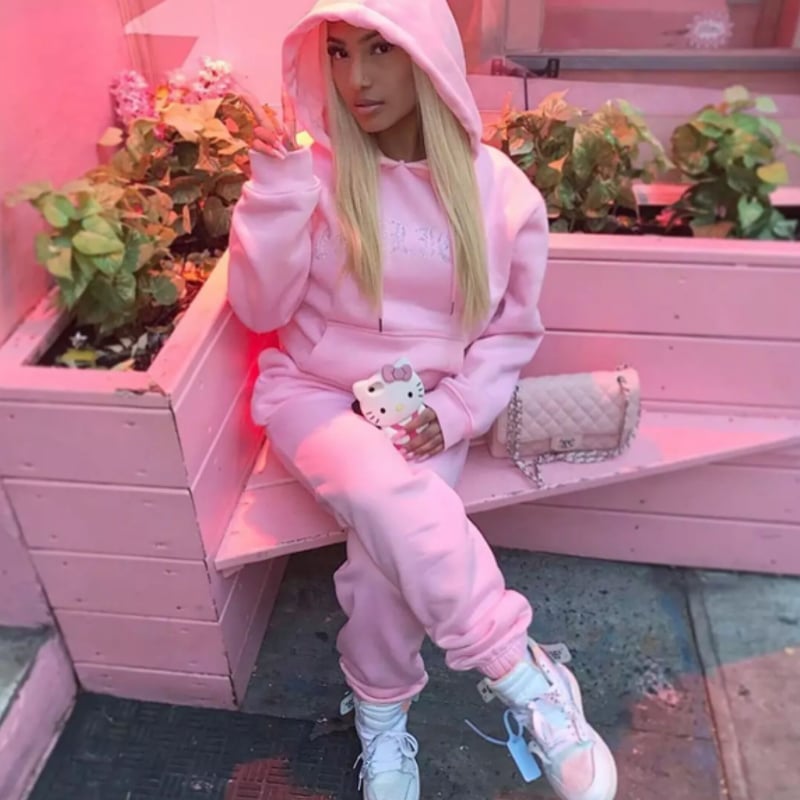 ラインストーンギャング文字スウェットセットアップ/S〜XL/4色展開