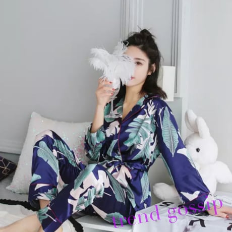 リーフ柄ガウンパジャマ/ルームウェア/2色展開/M.L.XL/2020SS