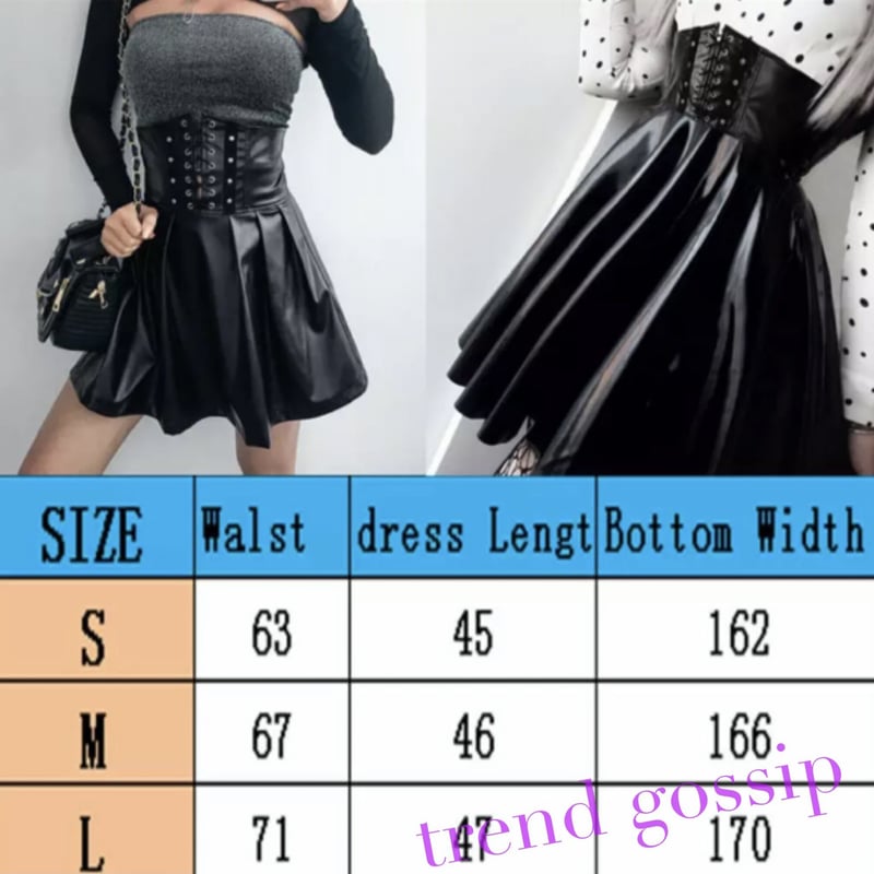 S即納】レースアップコルセットレザーフレアスカート/S.M.L/2021SS