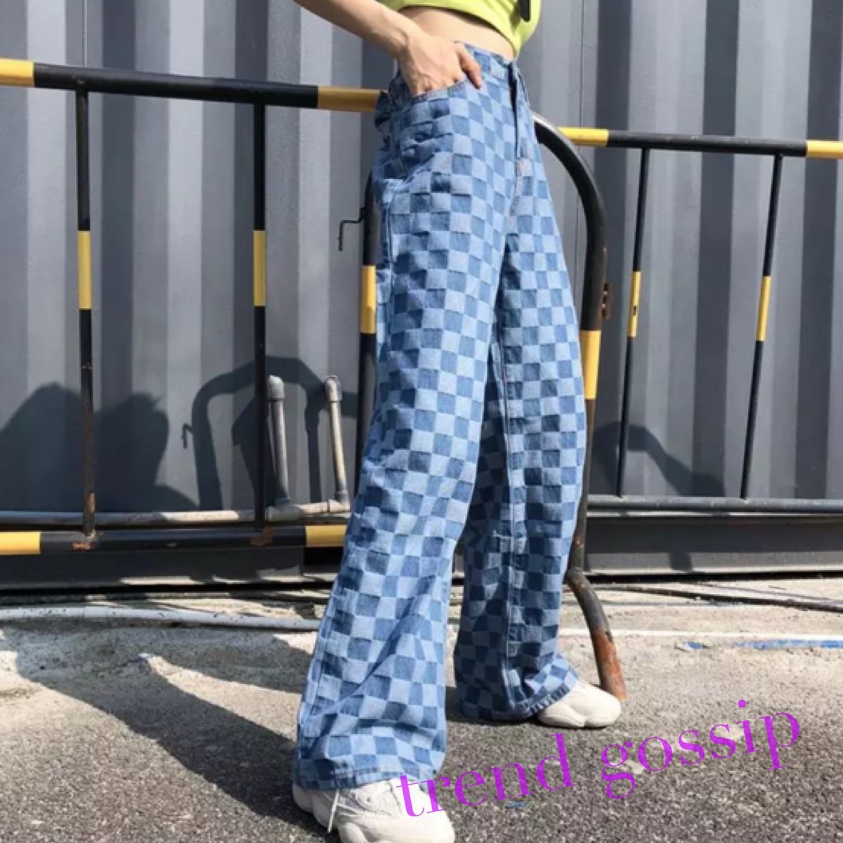 ブロックチェックワイドデニムパンツ セール】ブロックチェックワイドデニムパンツ（デニムパンツ