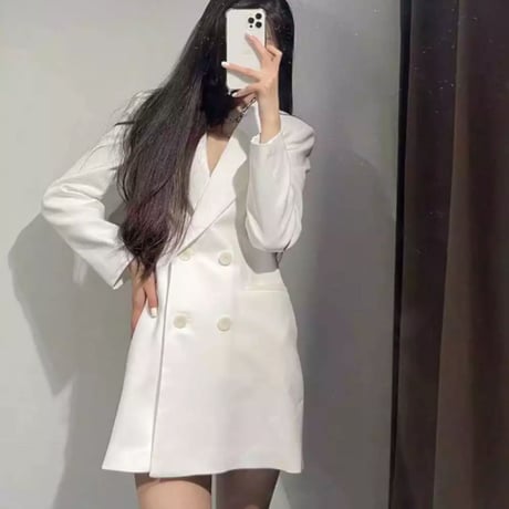 バックトリムホワイトブレザーワンピース/ドレス/S.M.L/2022SS