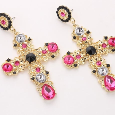 【送料無料☆即納】ゴールドBIGクロスピアス/Black/Pink/Blue