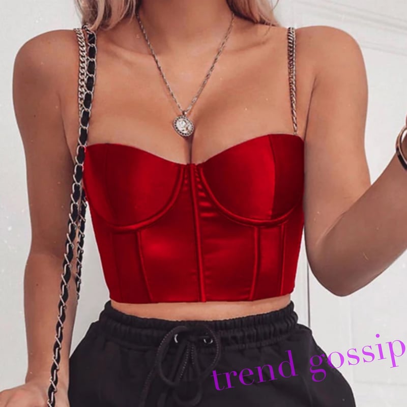 チェーンストラップハーフカップサテンビスチェ/3色展開/2020SS