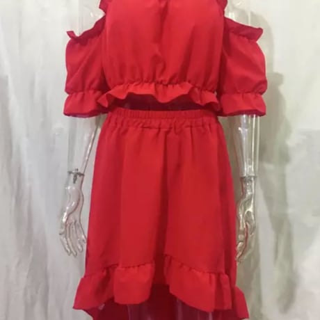オフショルフリルバックロングスカートセットアップ/3色展開/S〜XL/2022SS