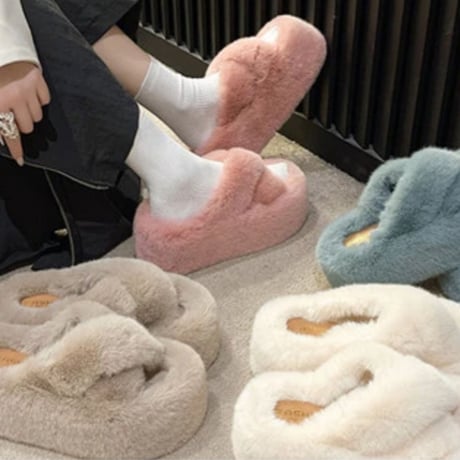 ふわふわクロスファーボリューム厚底サンダル/6色展開/S〜LL/2023AW