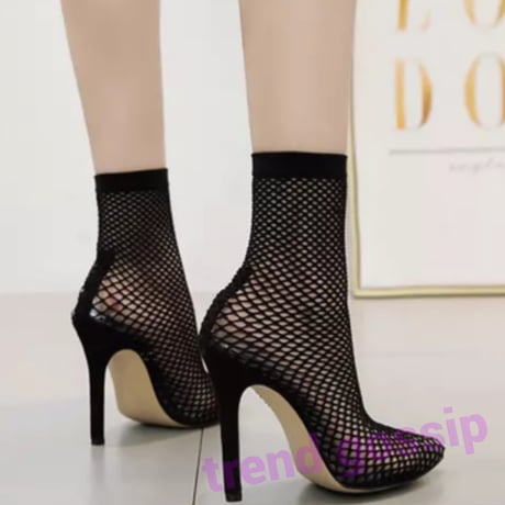 網タイ風メッシュショートブーツ/クリアブーツ/22.5～26cm