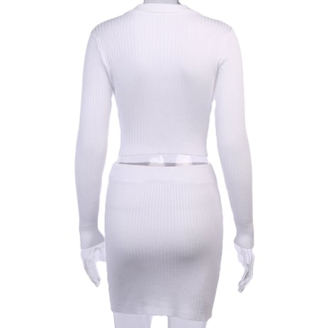 クリアボタンスキッパーリブニット＆ミニスカートセットアップ/5色展開/S.M.L/2022SS