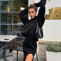 ハイネックニット&リブロングスリットスカートセットアップ/5色展開/S.M.L/2021AW