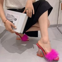 ファー付きクリアチャンキーヒールサンダル/4色展開/22.5〜25cm/2022SS