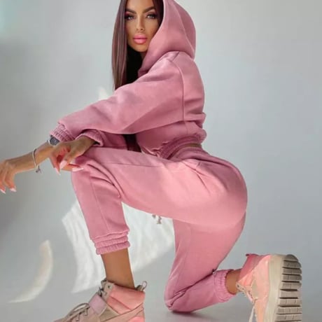 【即納】裏起毛クロップドフーディースウェットセットアップ/3色展開/S.M.L/2021AW