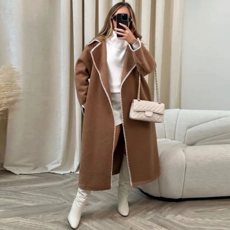 ライクウールステッチロングコート/4色展開/S〜XL／2023AW