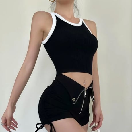 サイドレースアップ折り返しデザインショートパンツ/S〜XXL/2023SS