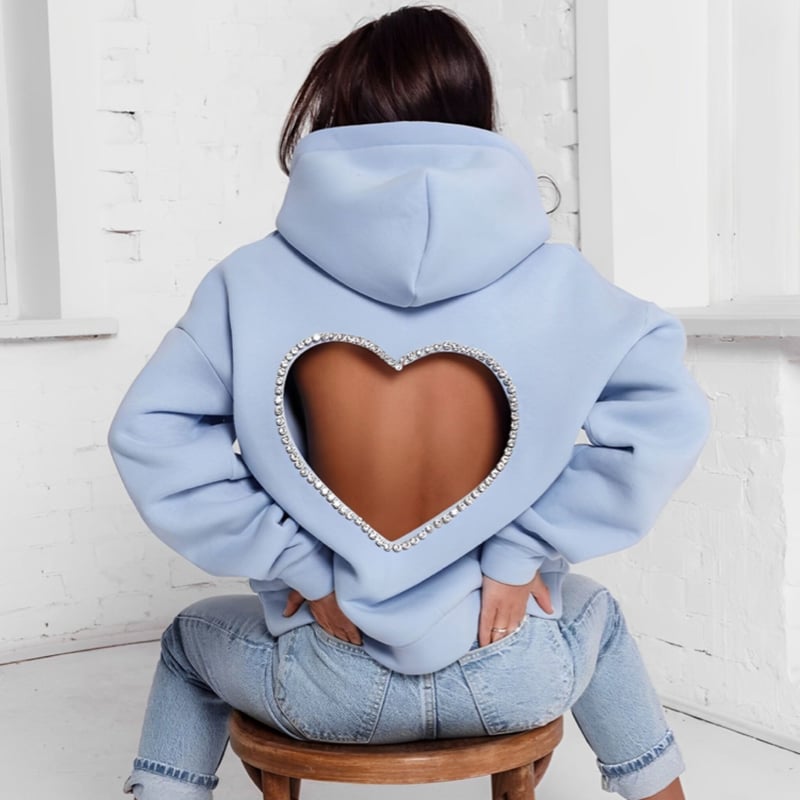 バックハートラインストーンカットパーカー/4色展開/S〜XXL バックハートラインストーンカットパーカー/4色展開/S〜XXL