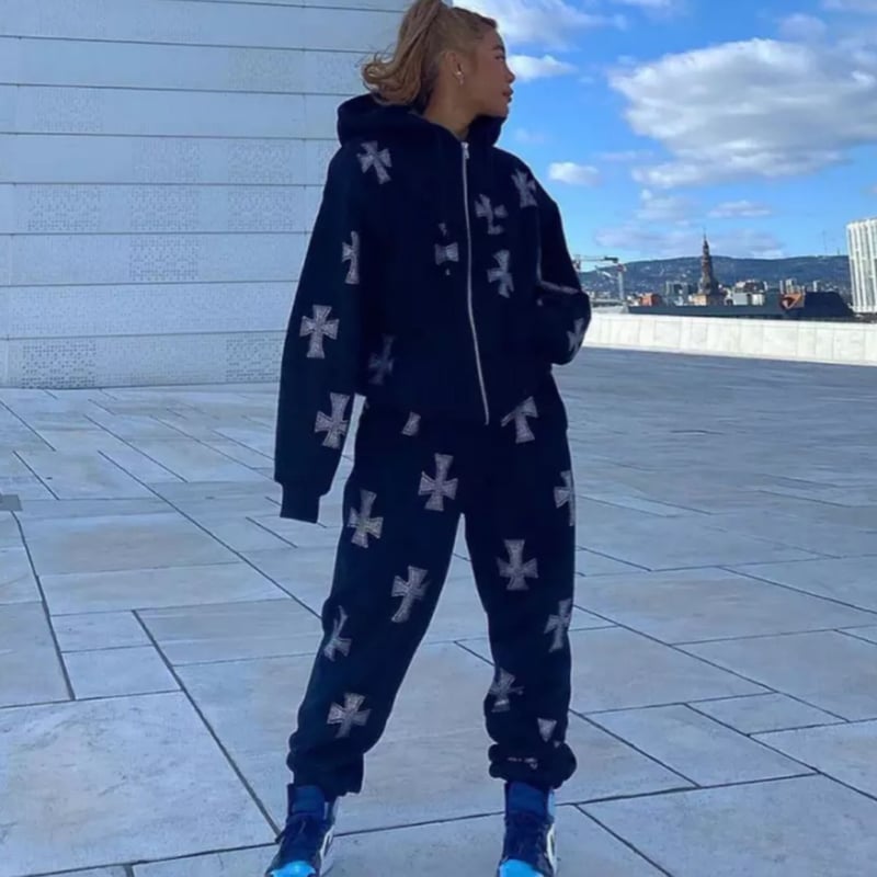 ラインストーンクロスパーカーセットアップ/2色展開/S〜XXXL/2021AW