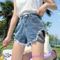 【BlackM即納】サイドダブルストラップカットオフデニムショートパンツ/2色展開/S～XL/2020SS