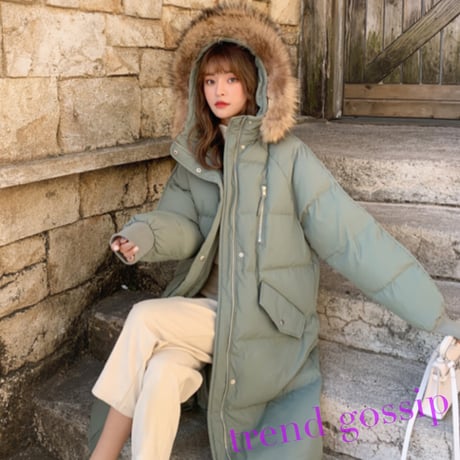 アースカラーファー付き中綿ロングコート/ダウン/アウター/4色展開/2020AW