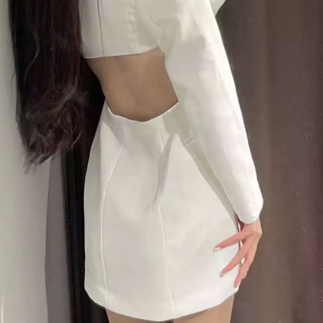 バックトリムホワイトブレザーワンピース/ドレス/S.M.L/2022SS