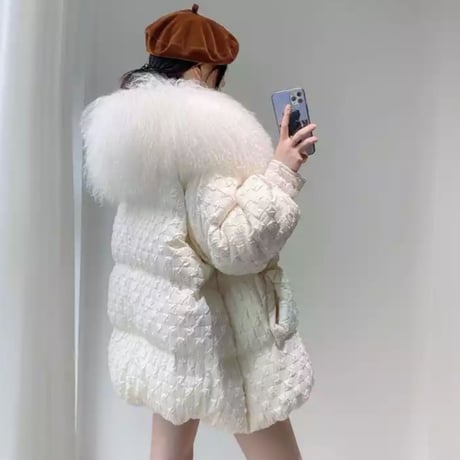 シャギーファー付き立体ブロックチェック中綿ダウン/M.L.XL/2022AW