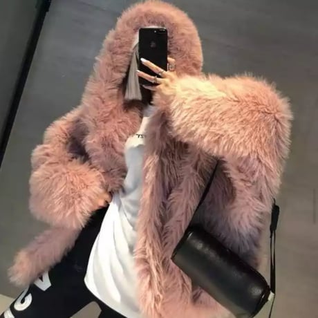 フード付きふわふわフェイクファーコート/4色展開/S.M.L/2022AW