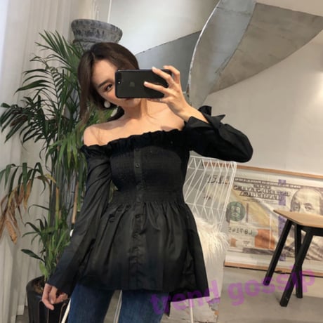 【送料無料】オフショルギャザーAラインチュニック/2色展開/2019AW